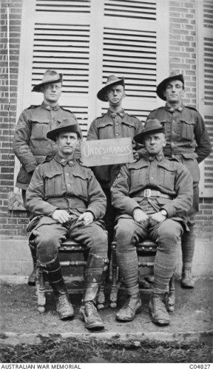 Sydney Brownsmith (back row, left) at Foucaucourt, France in 1919. AWM image C04827.
