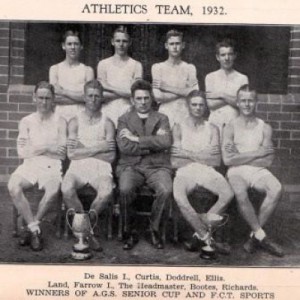 Reg Curtis (standing, second from left), Canberra Grammar athletics team, 1932.