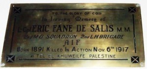 Memorial plaque to Eric De Salis in St. John's Church.