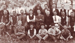Portrait of Duntroon plumbers, 1912. Dave Stewart is in the back row at right, his brother Jimmy in the front row, second from left.