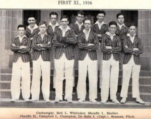 Leo Whiticker, back row, third from left. First XI, Canberra Grammar, 1936
